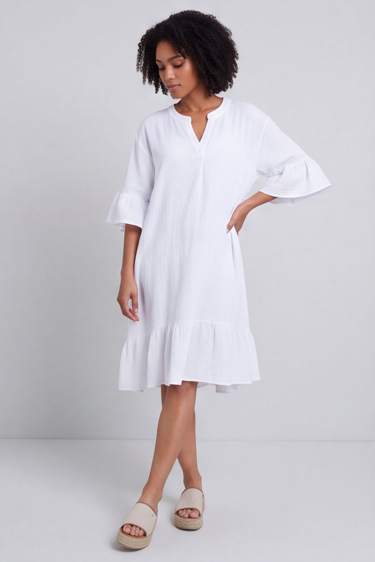 Crespa Crinkle Cotton Dress White – image 4 of 6