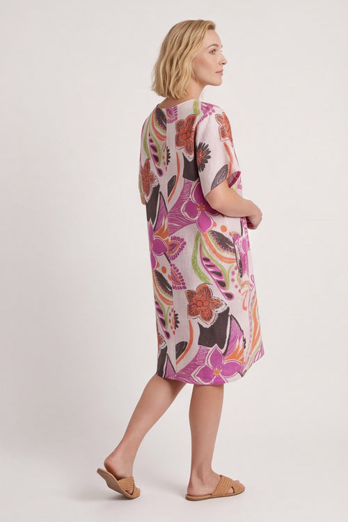 Aurora Leaf Linen Shift Dress – image 3 of 5
