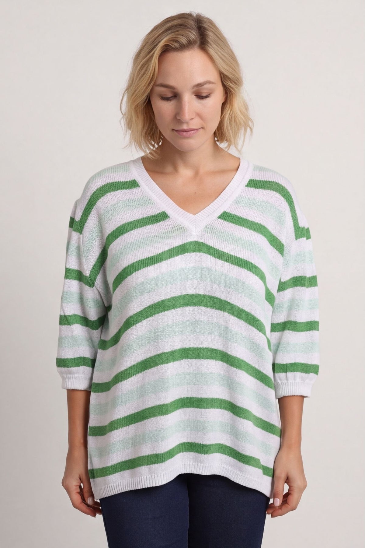 Gladys Stripe Knit Cotton Top Green – image 4 of 6