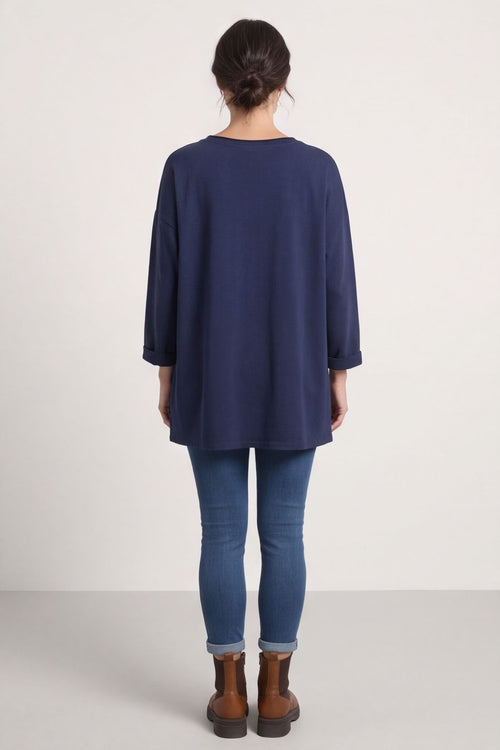 Kelilah Pocket Cotton Top Navy – image 3 of 3