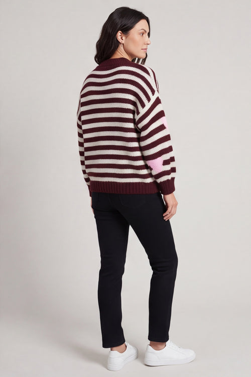 Carina Heart Stripe Knitted Jumper Wine – image 4 of 5