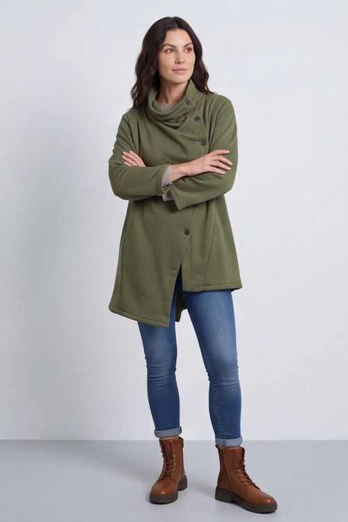 Damaris Asymmetric Button Cotton Top Khaki – image 5 of 6