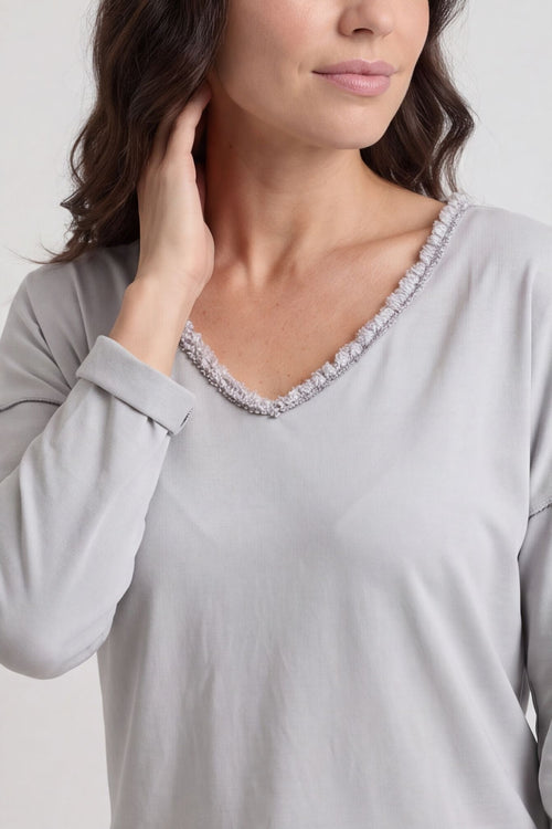 Kinsley Washed V-Neck Cotton Top Mocha – image 5 of 6