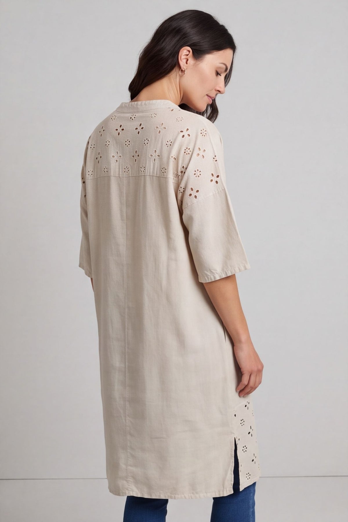 Gabrielle Embroidered Linen Dress Stone – image 5 of 6