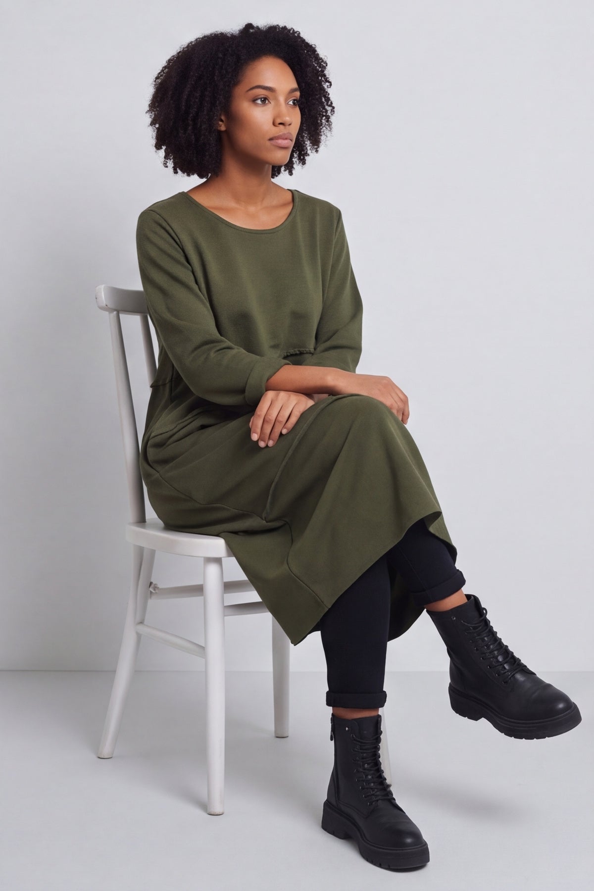 Minnie Seam Detail Cotton Tunic Khaki – image 4 of 5