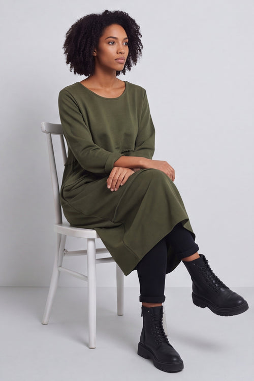 Minnie Seam Detail Cotton Tunic Khaki – image 4 of 5