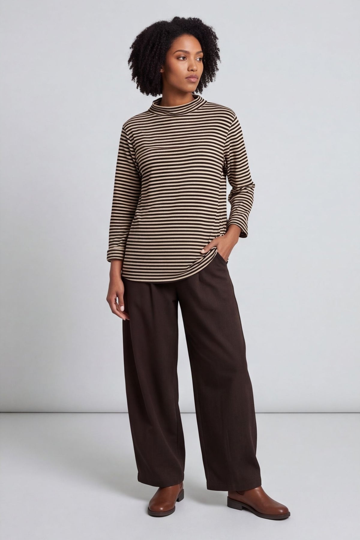 Lyssa Cowl Neck Stripe Top Stone – image 4 of 5