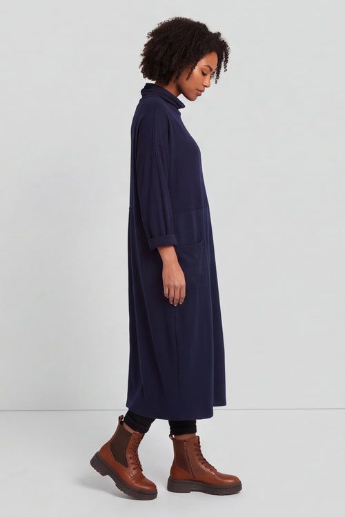 Libby Cowl Neck Cotton Dress Navy – image 5 of 6