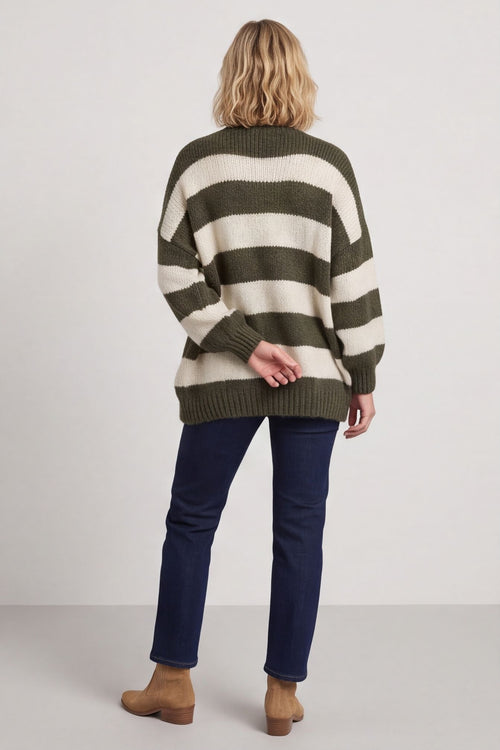 Kennedy Stripe Knitted Cardigan Khaki – image 4 of 5