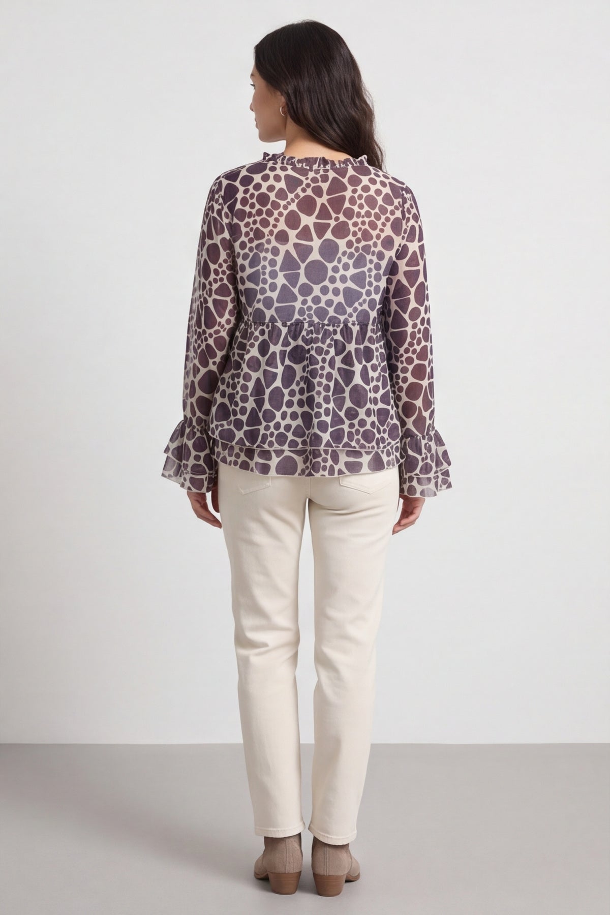 Edith Print Tie Front Top Cocoa – image 5 of 6