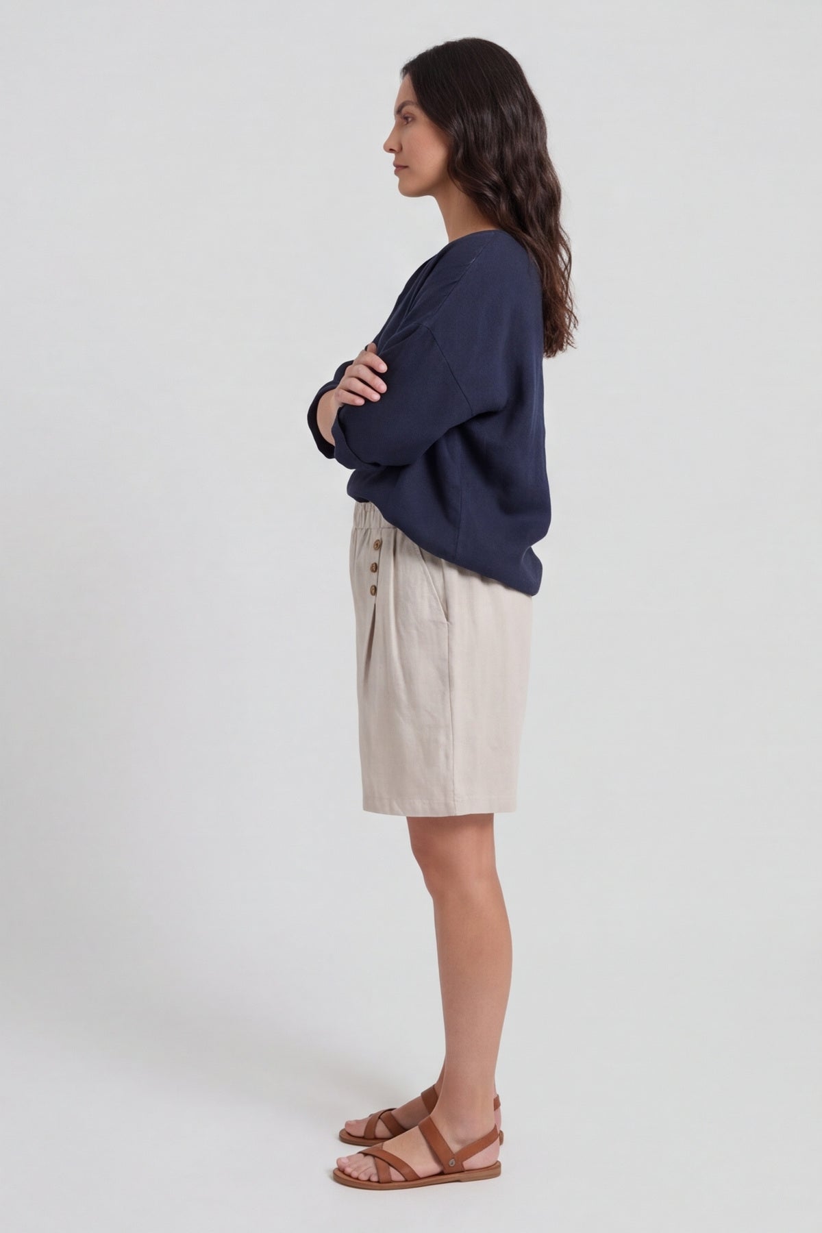 Arielle Linen Blend Shorts Stone – image 4 of 5