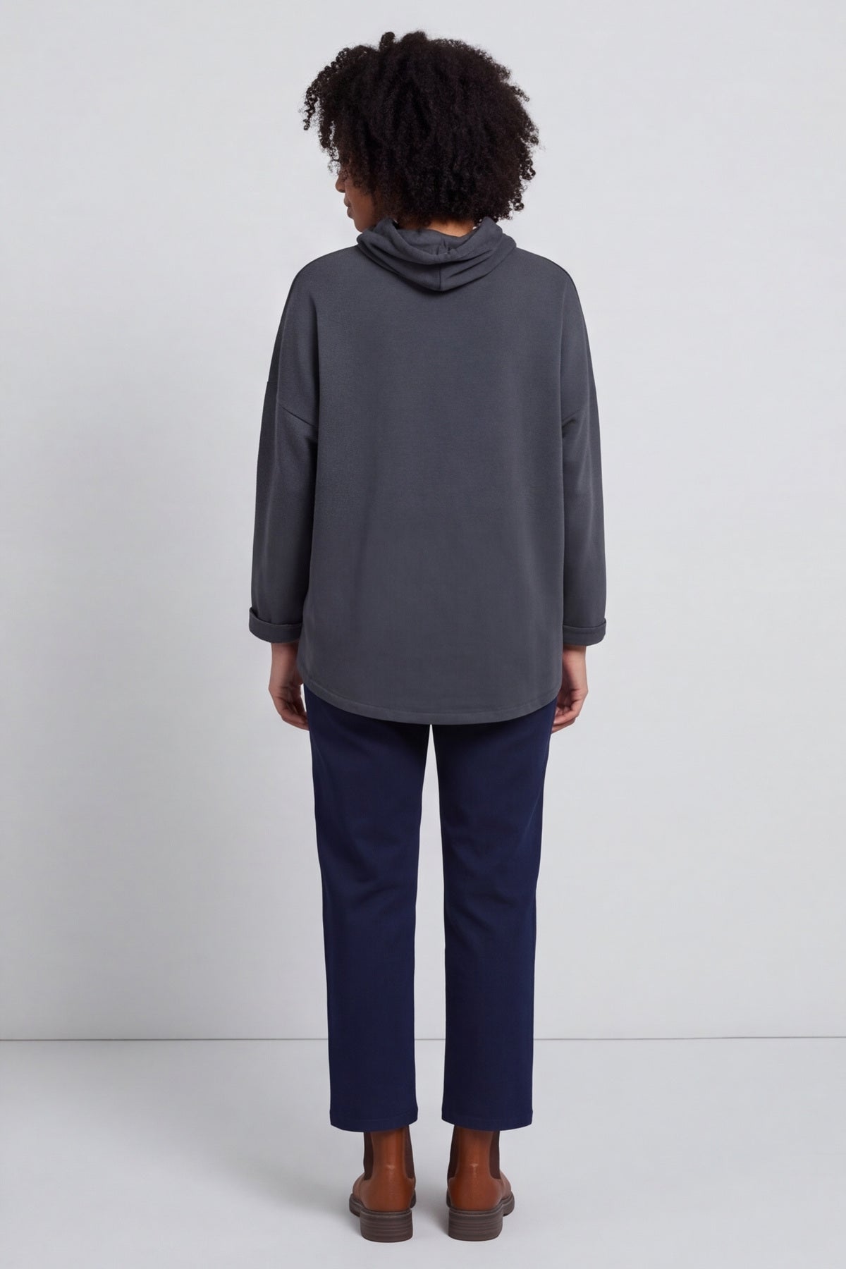 Lydia Cowl Print Cotton Top Charcoal – image 5 of 6