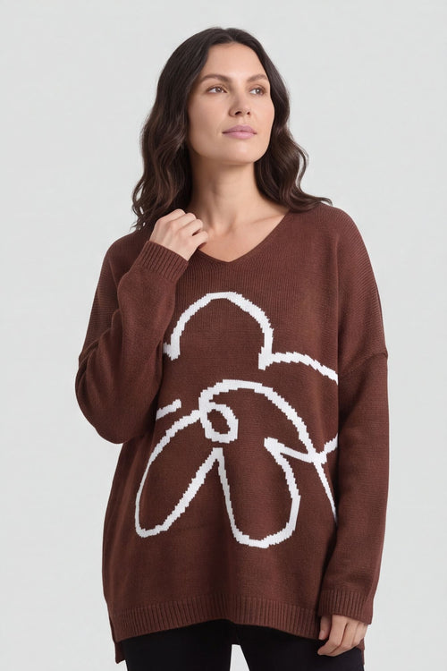 Roxanna Flower Knitted Jumper Cocoa – image 5 of 6