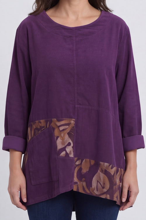 Berenice Print Detail Needlecord Top Purple – image 5 of 6