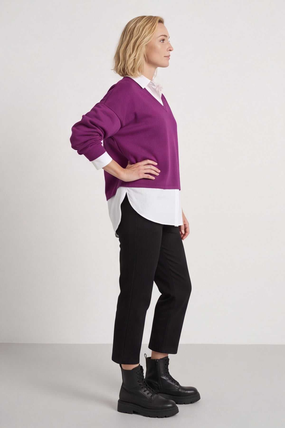 Leilani Collared Top Berry – image 5 of 6