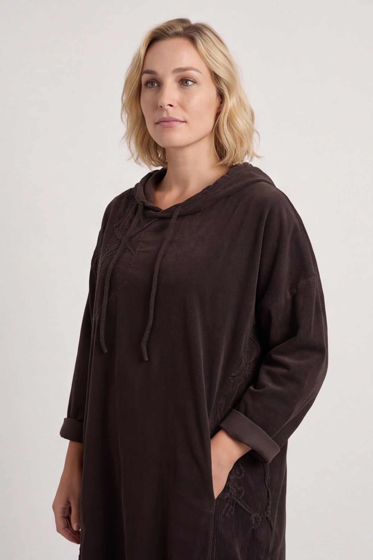 Devyn Hooded Needlecord Dress Cocoa – image 5 of 6
