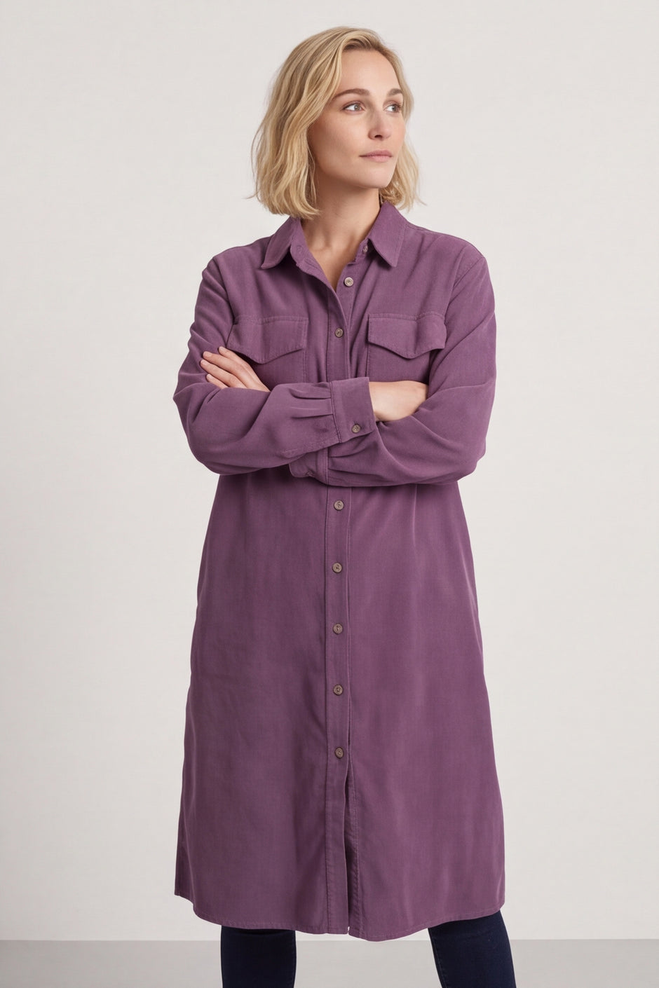 Dezi Needlecord Shirt Dress Mauve – image 5 of 6