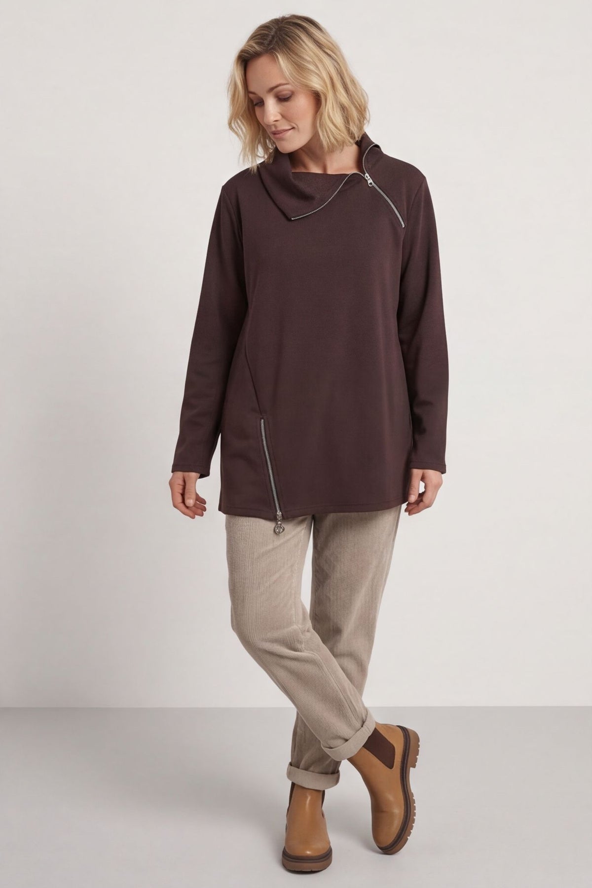 Shaye Zip Detail Cotton Top Cocoa – image 5 of 6