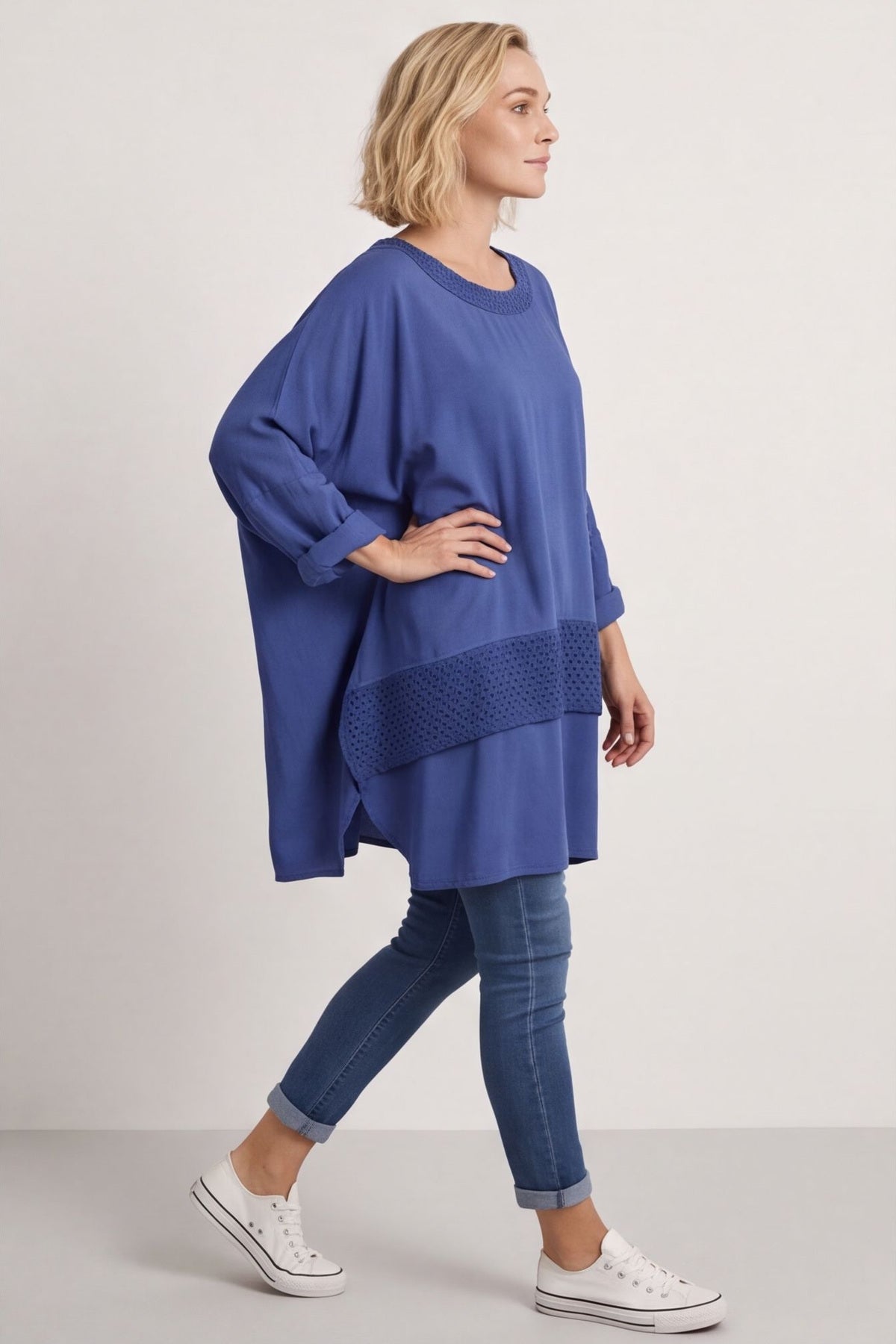 Mozelle Crochet Detail Cotton Top Cobalt – image 5 of 6