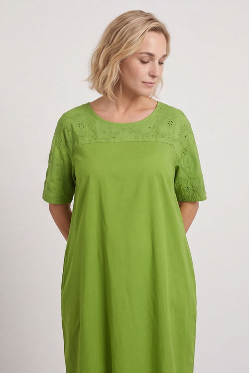 Raven Embroidered Shoulder Cotton Dress Olive – image 5 of 6