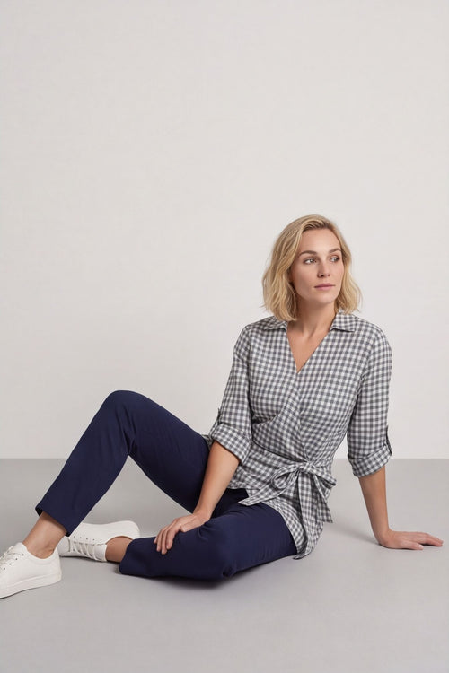 Shyla Gingham Wrap Cotton Top Mid Grey – image 5 of 6