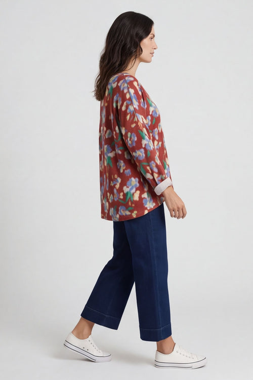 Kirsty Flower V-Neck Knit Top Wine – image 5 of 6