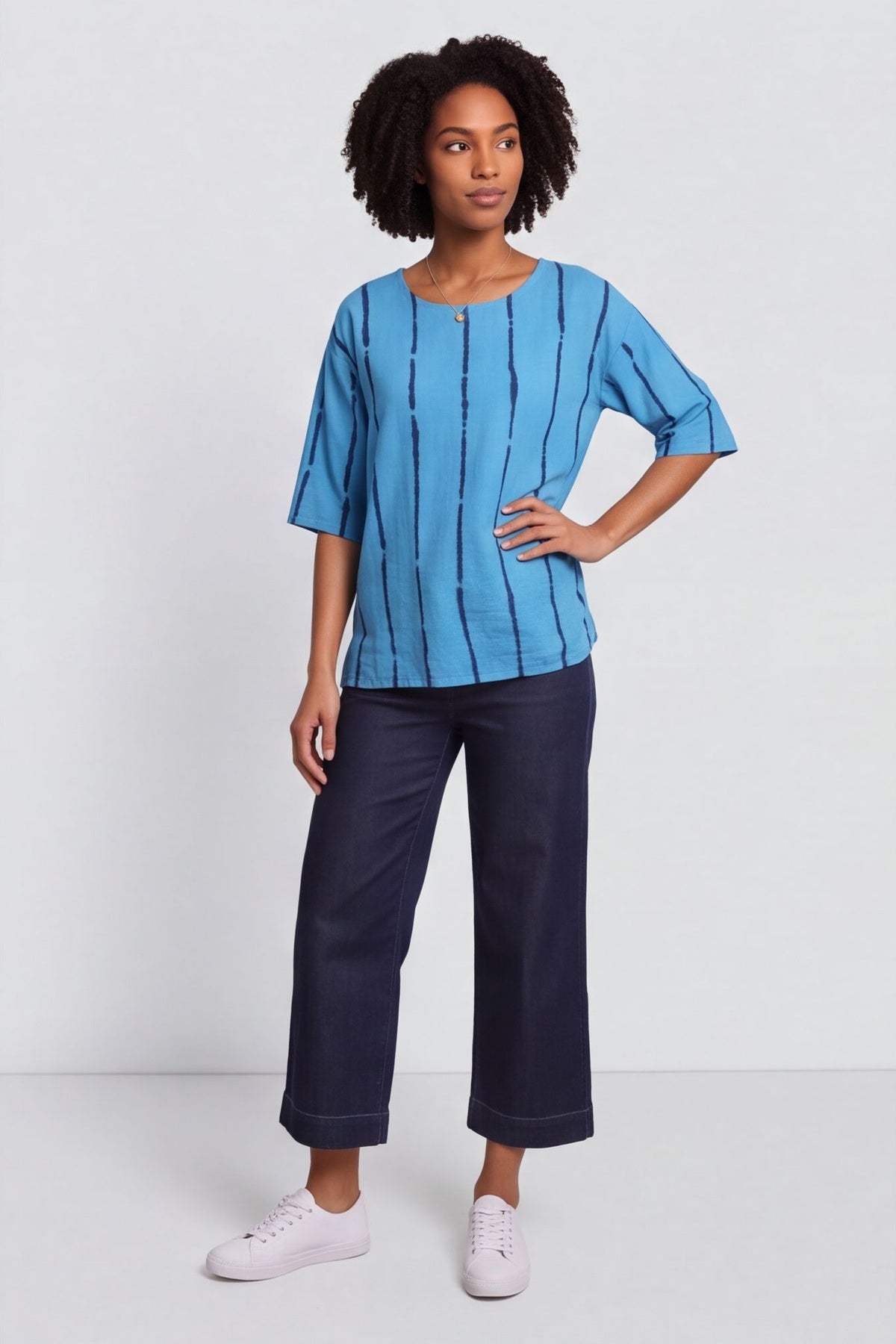 Kalia Stripe Linen Top Kingfisher – image 5 of 6