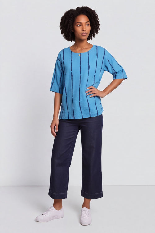 Kalia Stripe Linen Top Kingfisher – image 5 of 6