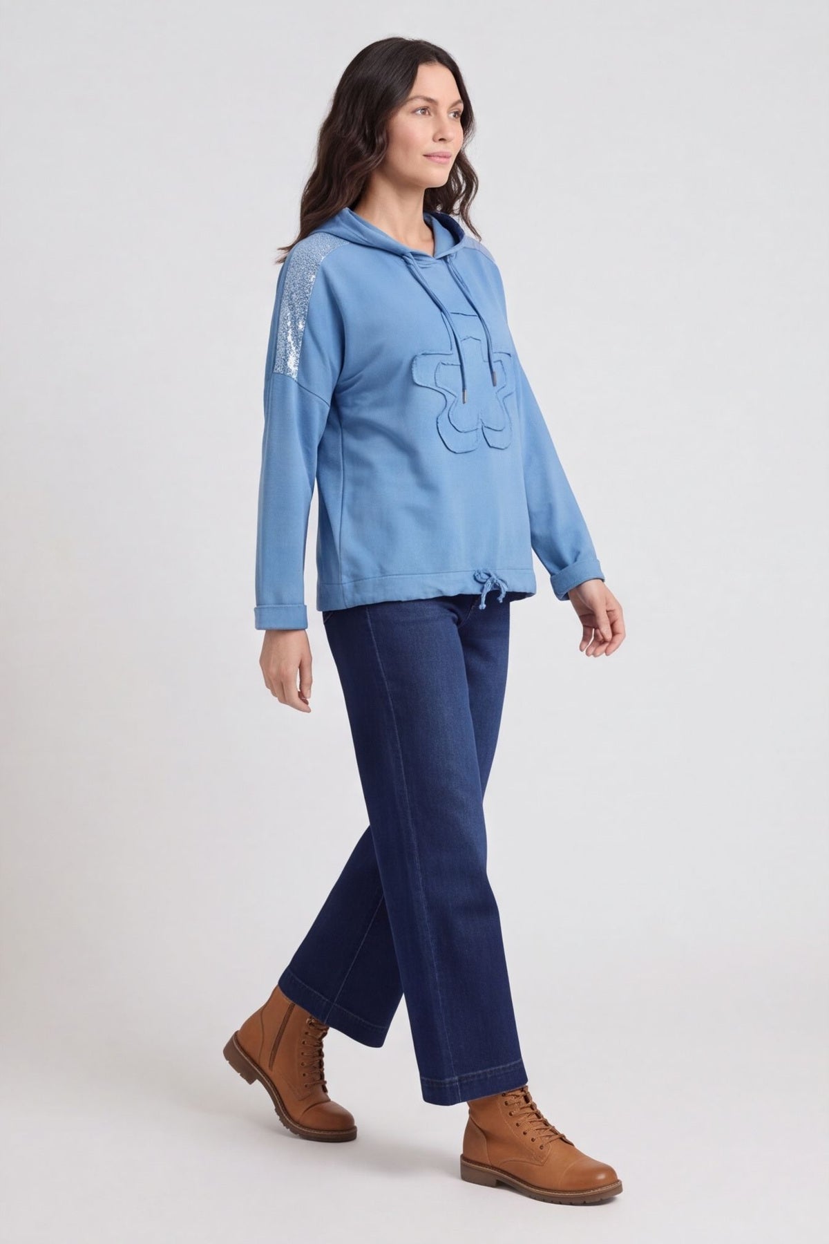 Betsy Flower Patch Hooded Cotton Top Blue – image 5 of 6