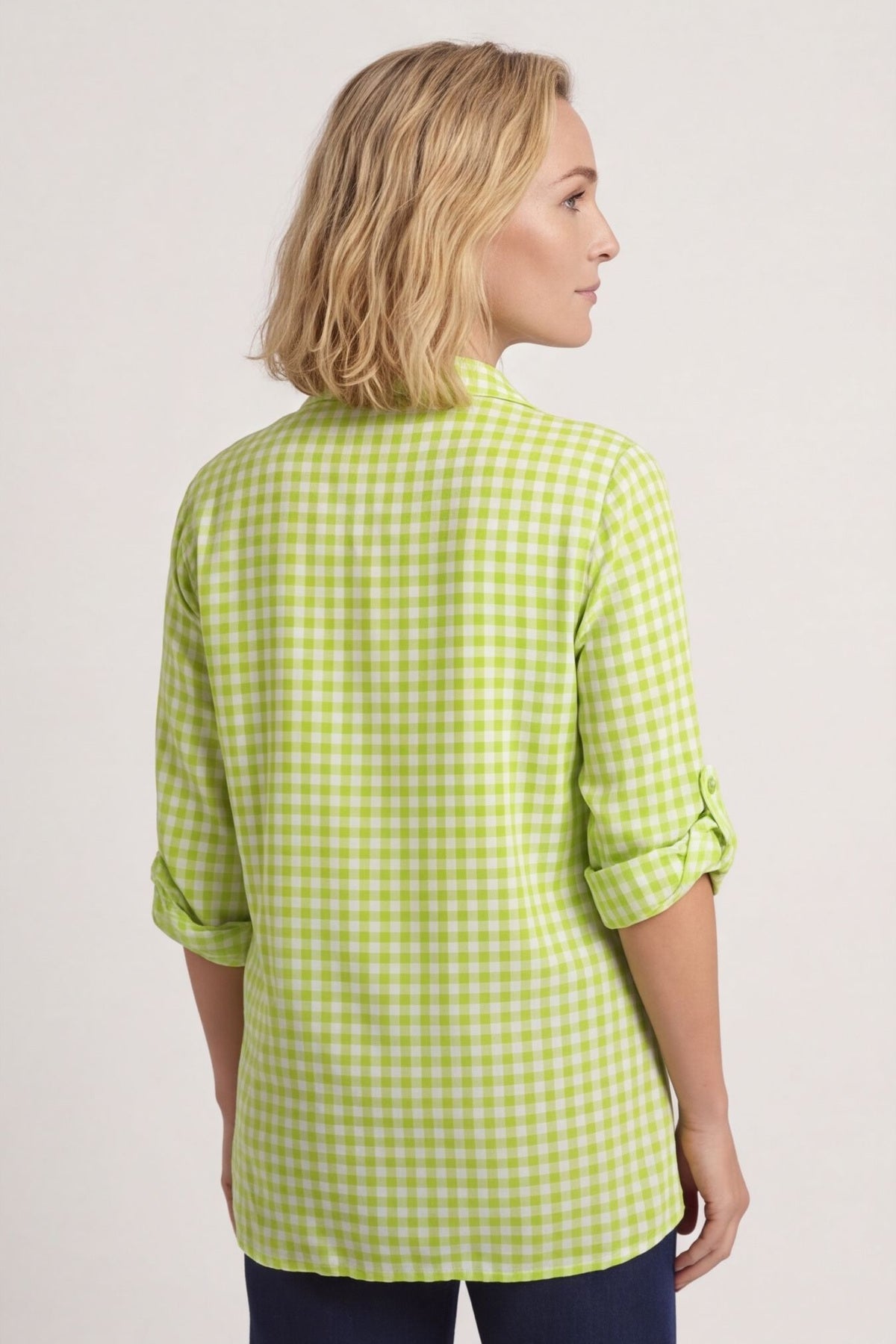 Shyla Gingham Wrap Cotton Top Lime – image 4 of 5
