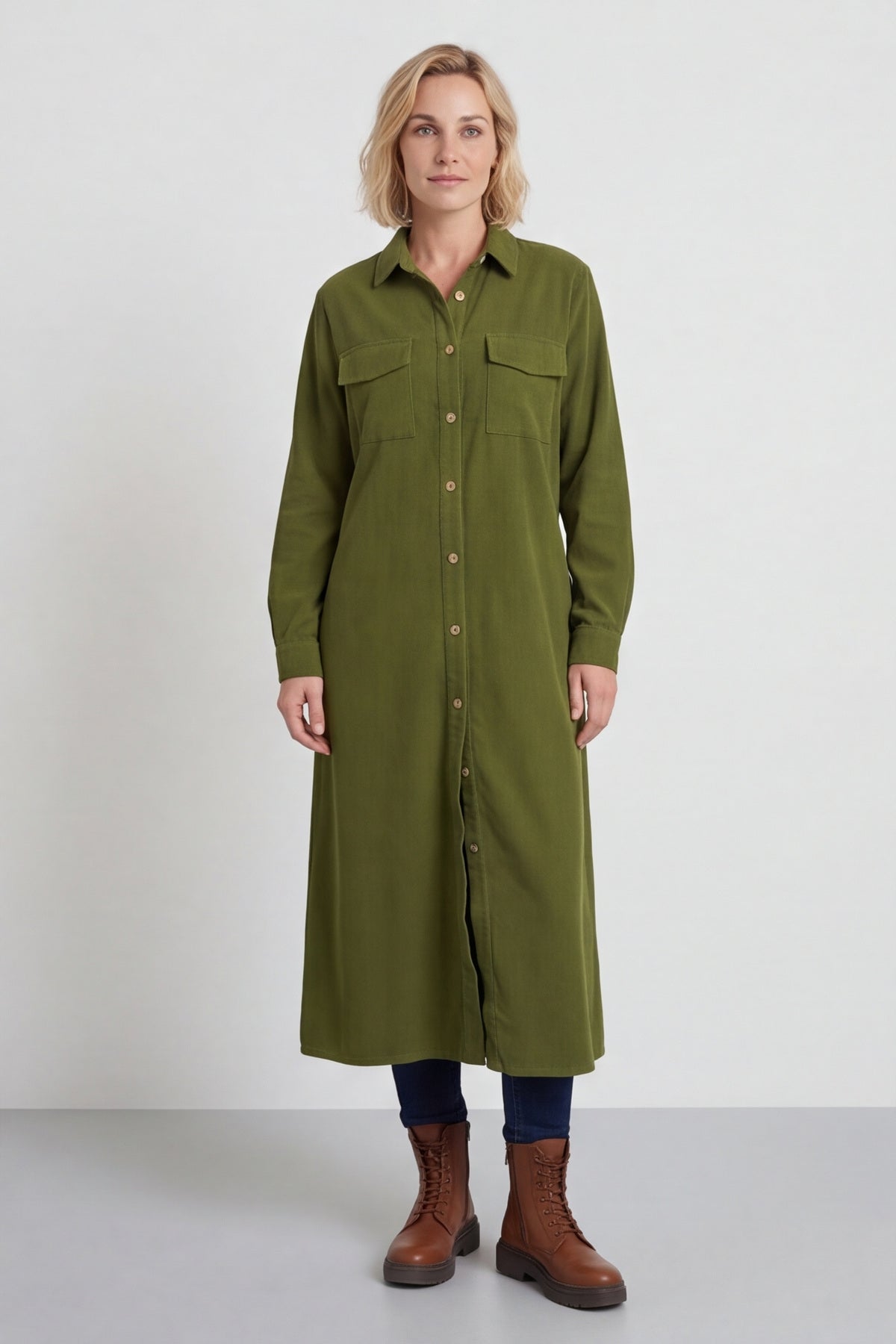 Dezi Needlecord Shirt Dress Olive – image 5 of 6