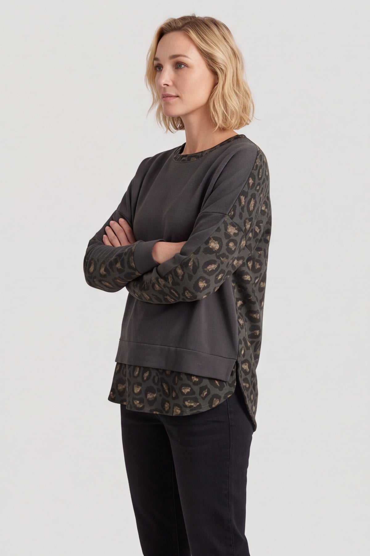 Nicky Leopard Print Cotton Top Mid Grey – image 4 of 5