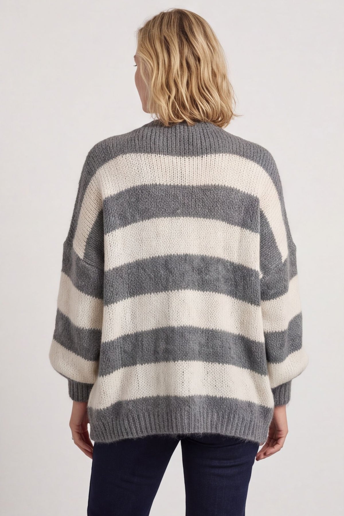 Kennedy Stripe Knitted Cardigan Mid Grey – image 5 of 6