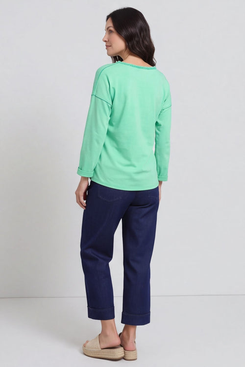 Kinsley Washed V-Neck Cotton Top Green – image 5 of 6