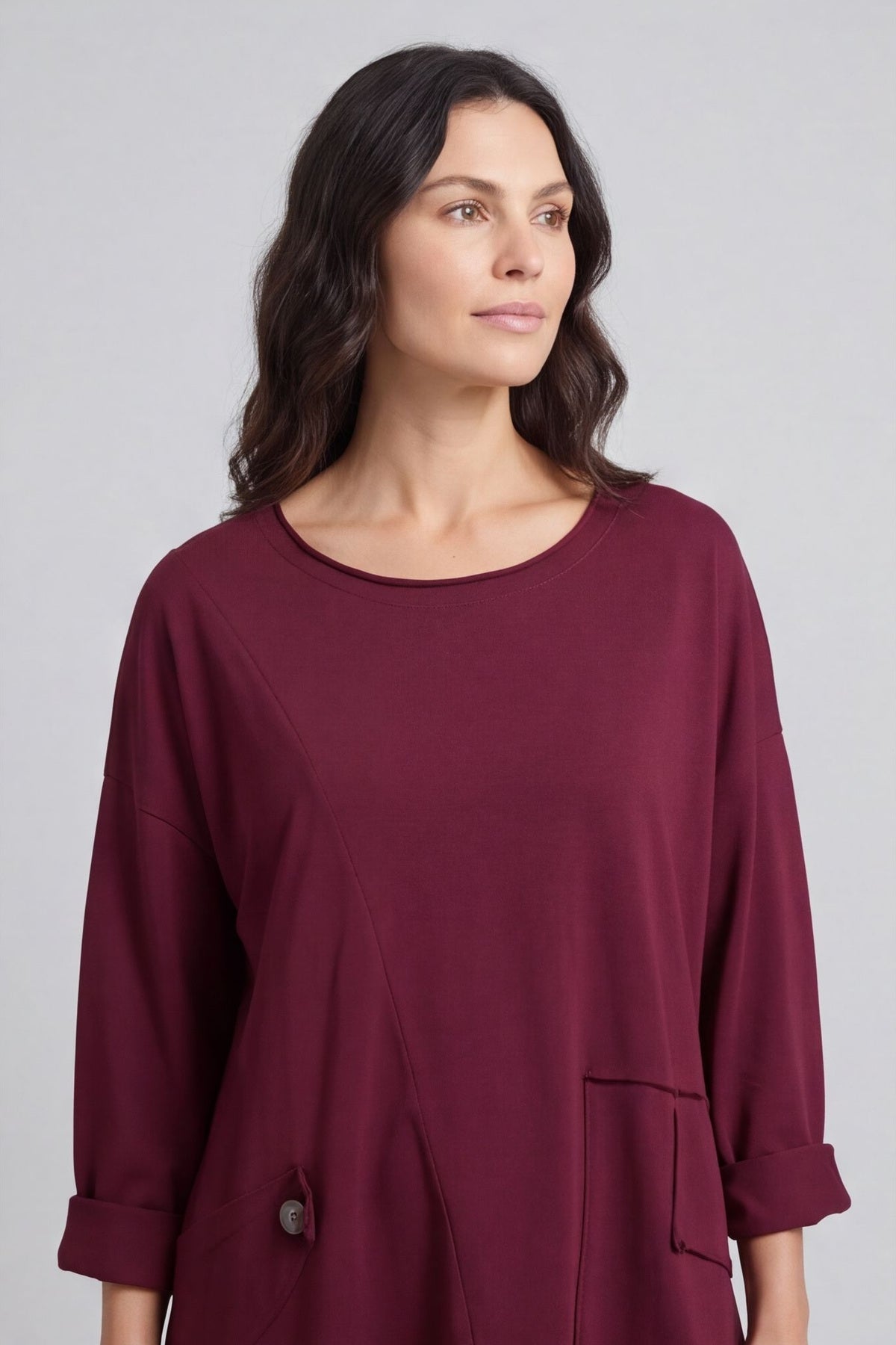 Kelilah Pocket Cotton Top Burgundy – image 3 of 4