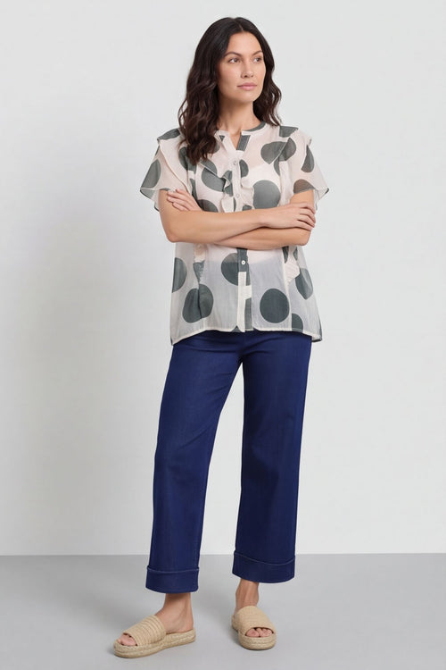 Skye Spot Print Frill Shirt Khaki – image 3 of 4