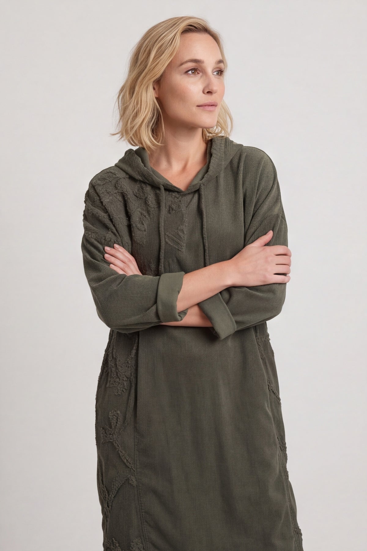Devyn Hooded Needlecord Dress Khaki – image 5 of 6