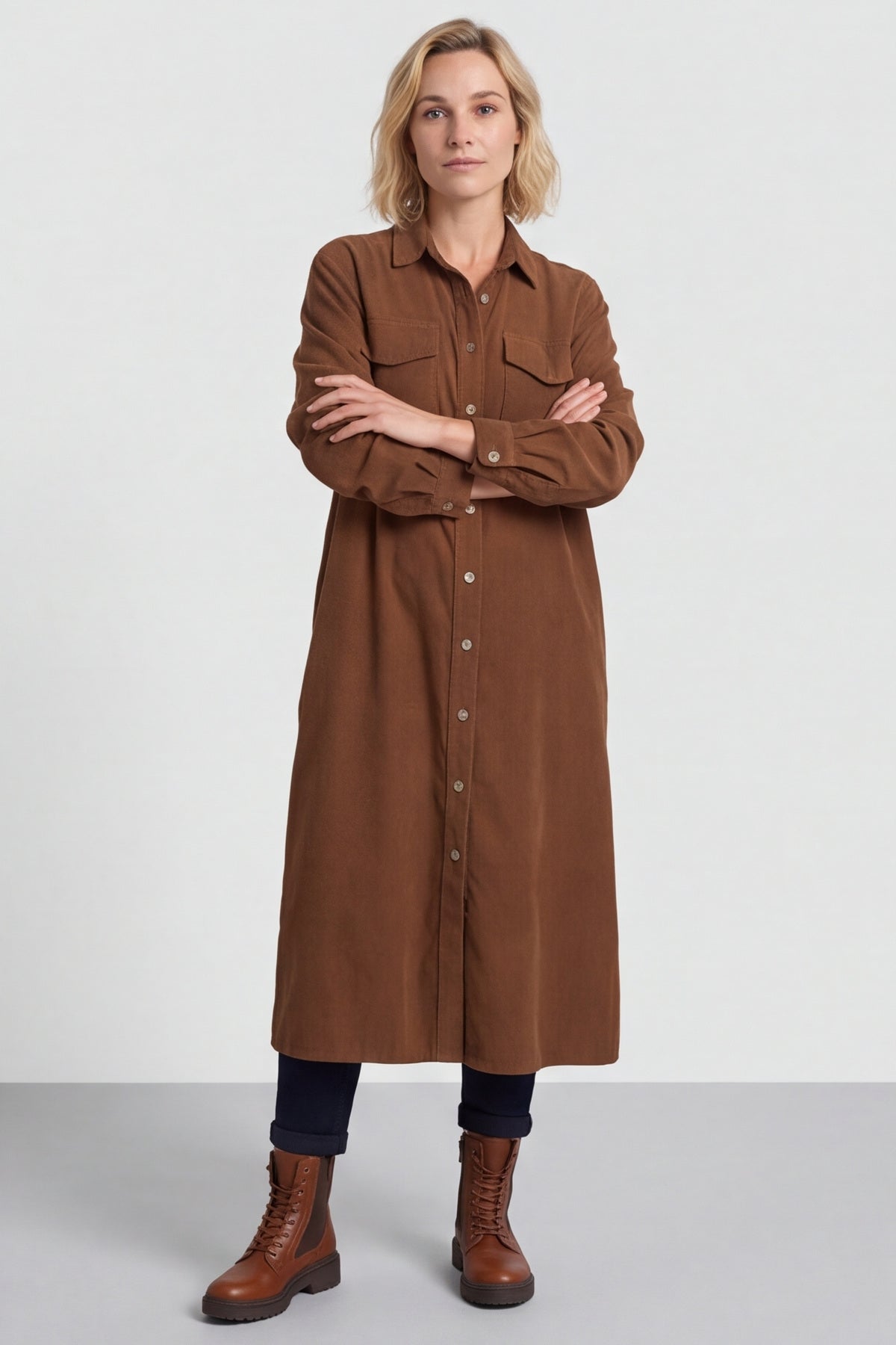 Dezi Needlecord Shirt Dress Nutmeg – image 5 of 6