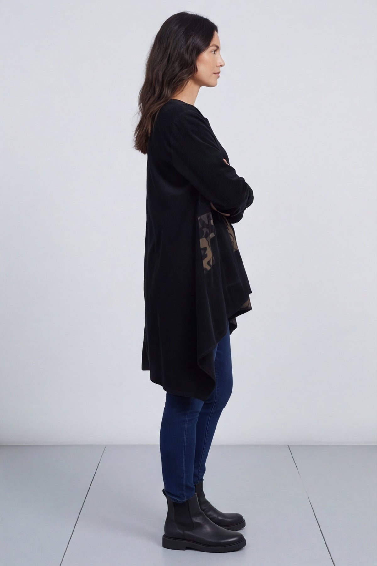 Berenice Print Detail Needlecord Top Black – image 5 of 6