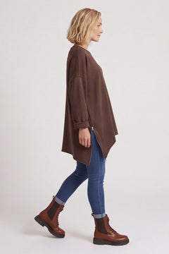 Lynne Zip Dipped Hem Top Cocoa – image 5 of 6