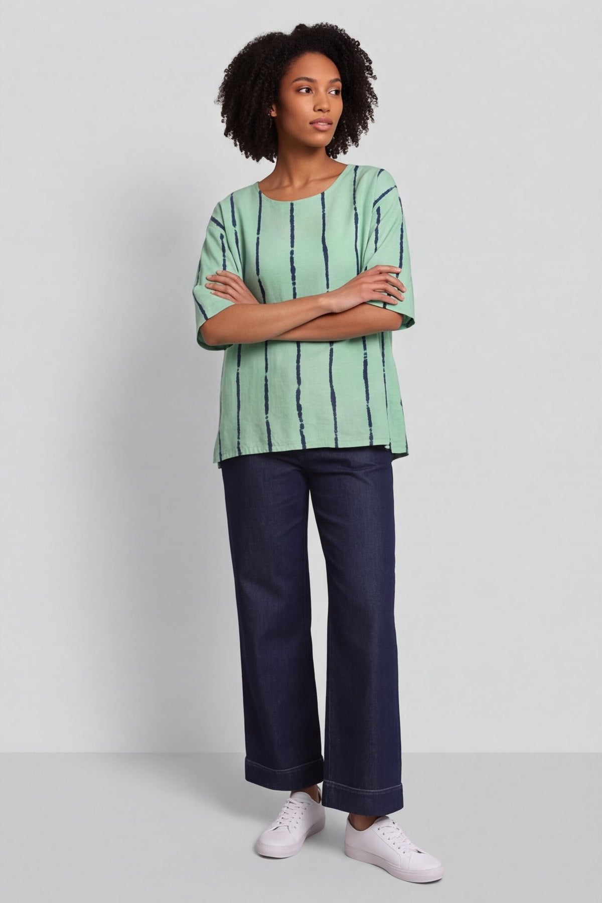 Kalia Stripe Linen Top Green – image 3 of 4