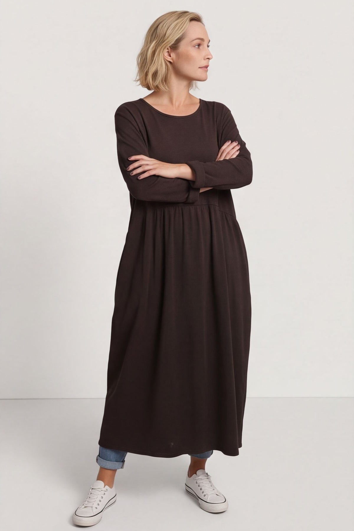Tina Ribbed Detail Cotton Dress Cocoa – image 4 of 5