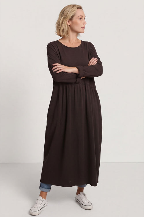 Tina Ribbed Detail Cotton Dress Cocoa – image 4 of 5