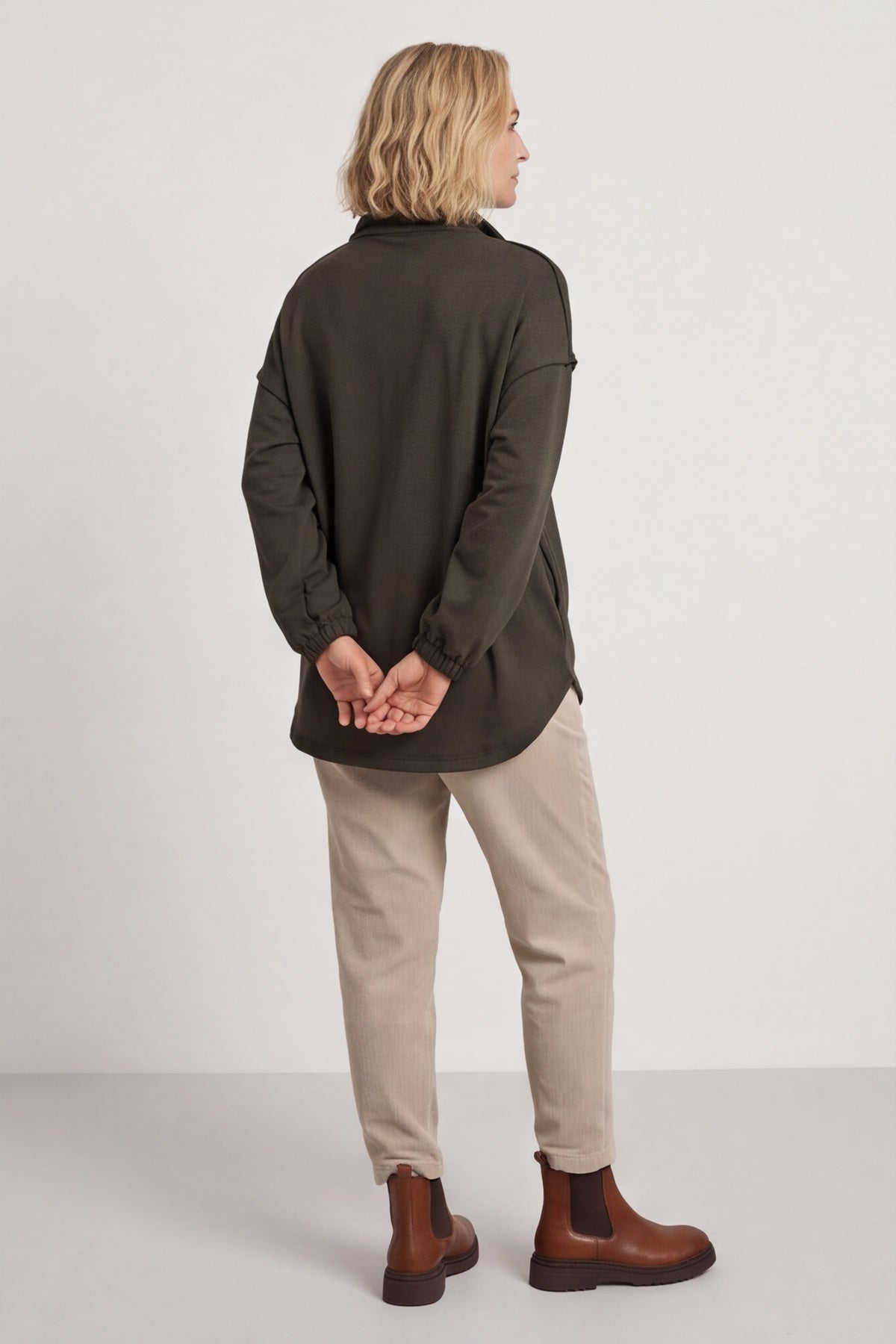 Sybil Button Cotton Sweatshirt Khaki – image 5 of 6