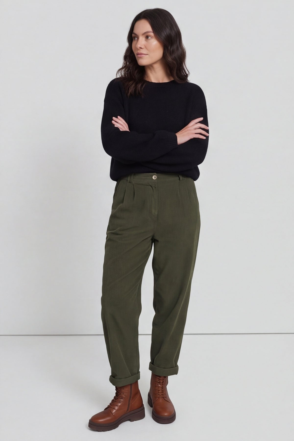Carmella Needlecord Trousers Khaki – image 5 of 6