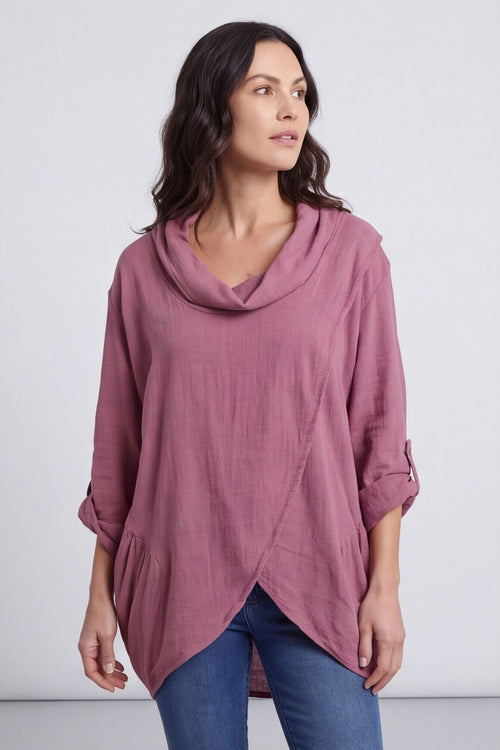 Beulah Cowl Neck Cotton Top Grape – image 5 of 6