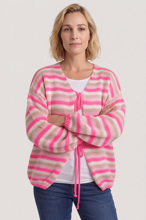 Merlyn Stripe Tie Knitted Cardigan Fuchsia – image 5 of 6