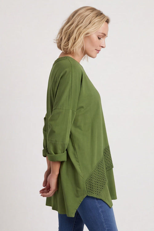 Mozelle Crochet Detail Cotton Top Olive – image 4 of 5