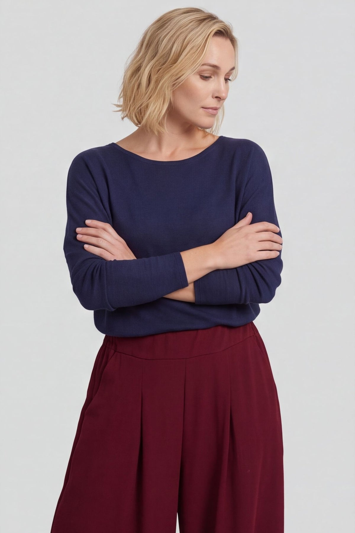 Trish Wide Leg Cotton Trousers Wine – image 5 of 6