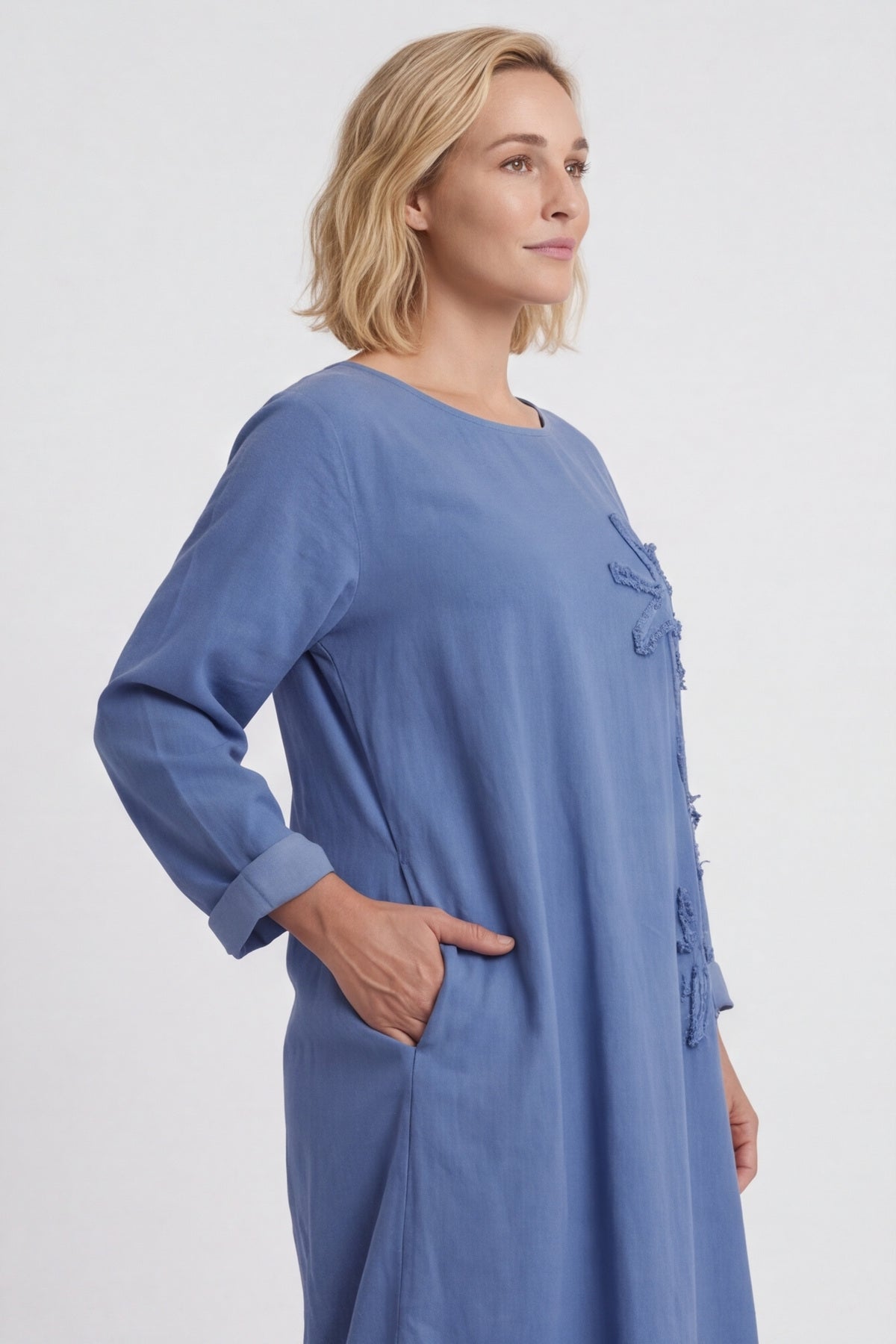 Florina Flower Patch Needlecord Dress Blue – image 3 of 4